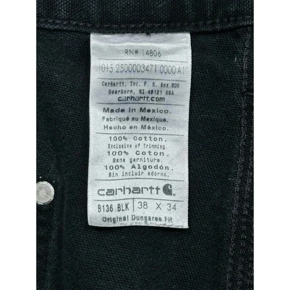 Vintage Carhartt 38 B136 BLK Double‎ Knee Canvas Dungarees Distressed Cargo Wear